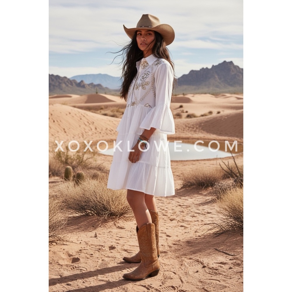 POL White Embroidered Tiered Mini Dress | Ruffle Sleeve Button Front Collared - Picture 7 of 12